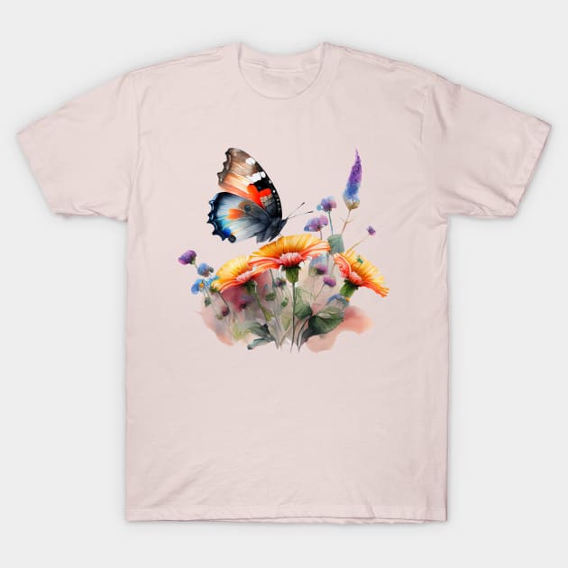 Beautiful Butterfly on Wildflowers - Watercolor Artwork T-Shirt by KOTOdesign